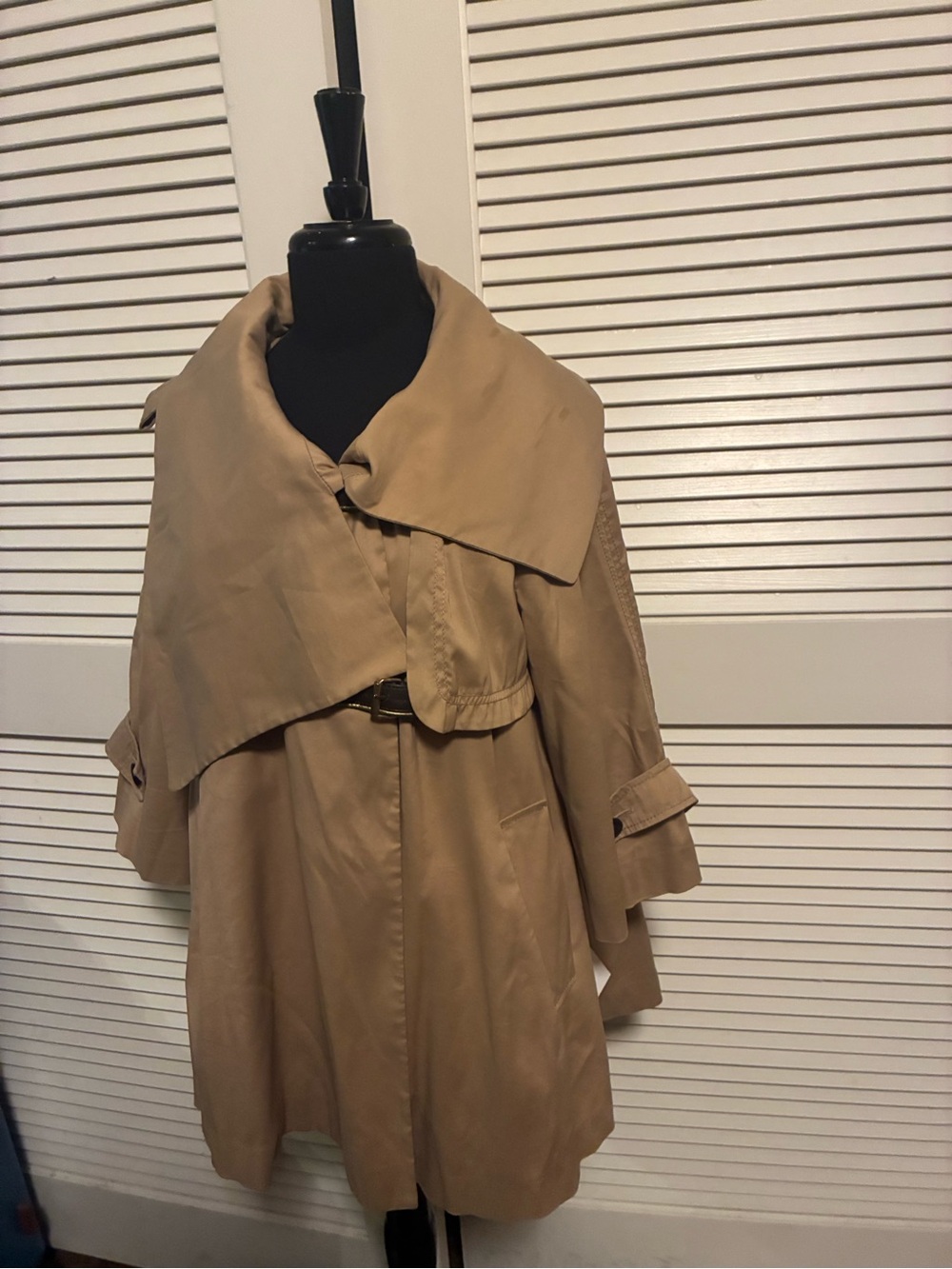McGinn Beige Cascading-Collar Trench Coat with Belt